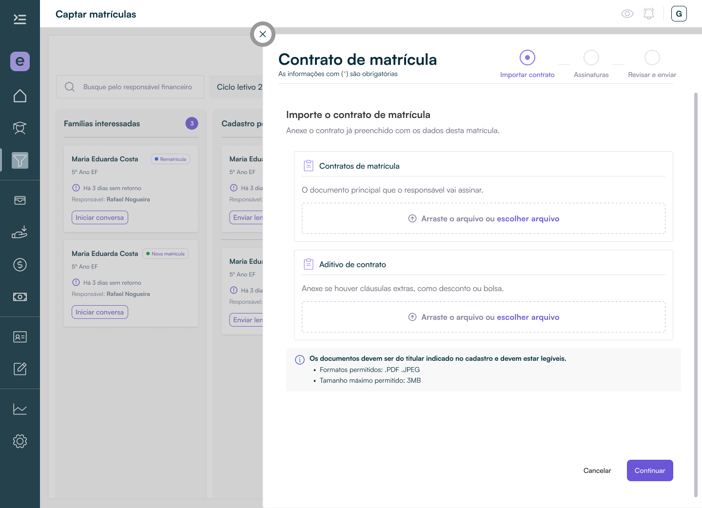 Importar contrato de matrícula